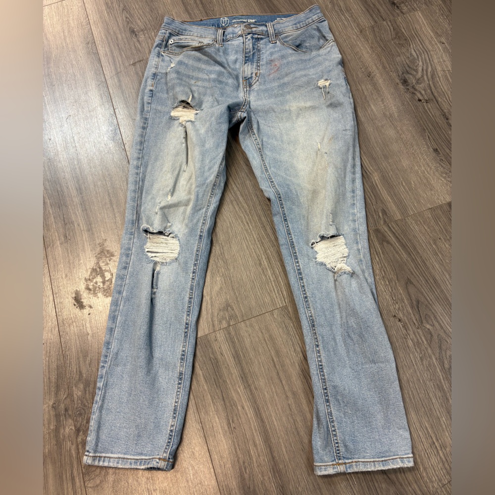 Original Use Light Blue Distressed Straight Leg Jeans